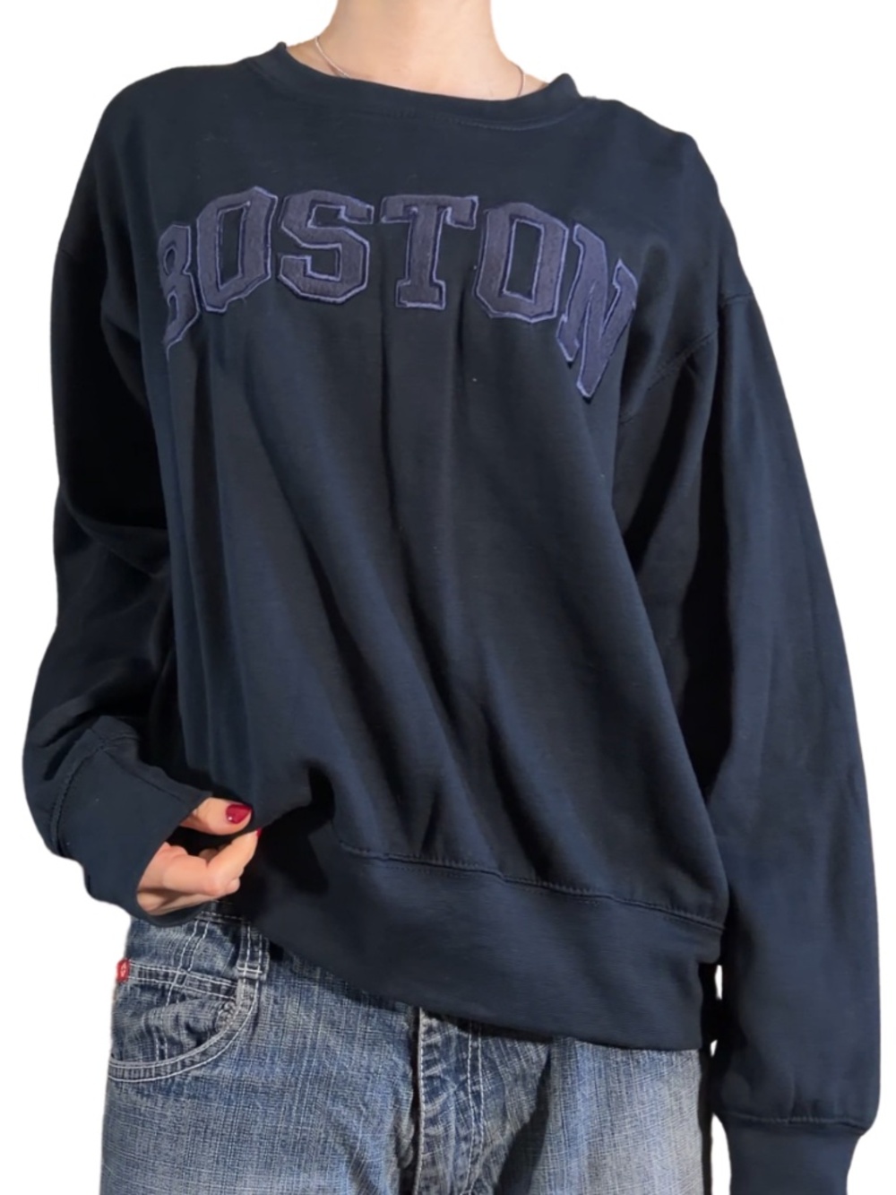 Navy “Boston” Varsity Crewneck